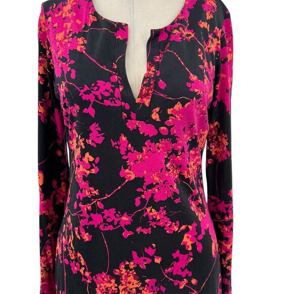 Diane von Furstenberg Reina Sheath Dress Floral Daze Black‎ Pink Silk Size 6 - Picture 4 of 14